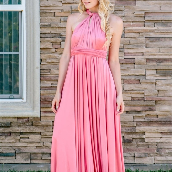 Convertible Infinity Dress & Bandeau Long Maxi Bridesmaid/Prom Dresse Dusty Plnk - Picture 3 of 7